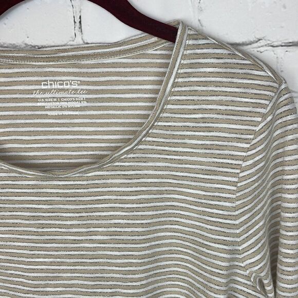 Chico’s Striped Shirt with Silver Sparkle Stripe Size Medium - Picture 3 of 5